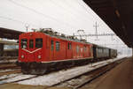 EBT/SMB: Ersatzzug nach Moutier mit De 4/4, Stahl B (ehemals SBB) und BD im Februar 1984 in Solothurn-HB.