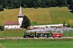 75 Jahre BLS mit einem Dampfzug nach Zweisimmen.
Im Sommer 1988 wurde das fotogene Züglein mit der Ed 3/3 Nr. 3 der ehemaligen Gürbetalbahn bei Boltigen  geknipst .
Foto: Walter Ruetsch