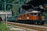 BLS: Die Ae 6/8 203 mit einem Sonderzug auf der Simplonstrecke bei Iselle (Italien) im Jubilumsjahr 1988.