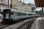 BLS/SBB: Bereitstellung des BLS-RE-Verstärkungsmoduls mit dem Bt 901 (ehemals Seehas/MThB) durch die SBB in Bern am 17. August 2015.
Foto: Walter Ruetsch