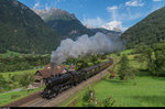 Dampf am Gotthard! Am 28. Juli 2016 fand eine vom Schweizer Fernsehen organisierte Dampffahrt über die Gotthardbahn statt. C 5/6 2978 zieht ihren Zug am Morgen kurz nach der Ausfahrt aus dem Bahnhof Erstfeld bergwärts.
