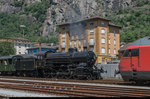 Dampf am Gotthard! Am 28. Juli 2016 fand eine vom Schweizer Fernsehen organisierte Dampffahrt über die Gotthardbahn statt. Während dem Halt in Bodio kreuzte der Dampfzug einige Züge, darunter auch den nordwärts fahrenden IR mit Re 460 078  Monte Generoso  an der Spitze.
