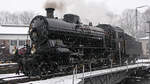 01.04.2022, 18.12 Uhr, BEM Nördlingen:  Im Rahmen der Überführungsfahrt Meiningen-Konstanz übernachtete SBB C 5/6 ( Elefant ) im bayerischen Eisenbahnmuseum Nördlingen.