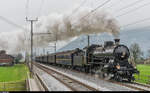 Letzte SBB-Historic-Dampffahrt im 2016! In Erstfeld wurde die B 3/4 1367 gegen die C 5/6 2978 getauscht, welche so nach Brugg überführt wurde. Gleich durchfährt der Zug in voller Fahrt den Bahnhof Steinen. 26. November 2016.