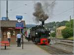 Die SEG G 2x 2/2 105 der Blonay-Chamby Bahn übernimmt in Blonay ihren Zug nach Chaulin.