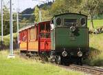 Eine der beiden Dampfloks der ehemaligen VRB mit Zug bei Mittlerschwanden am 03.10.2021