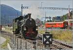 Die DFB HG 4/4 704 rangiert in Oberwald.