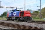 Am 843 071-2 der SBB Cargo als Lokzug durchfährt den Bahnhof Pratteln (CH) in östlicher Richtung.