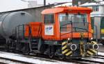 Die neue Diesellok der Varo Energy  Brli  Em847 856-2 Trans Lok TL-DH 440-180, am 21. Januar 2013 im Birsfelder Hafen.