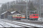 TEE-Classics Re 4/4 I 10034 und DSF Bt 274 (ex-TPF) und De 4/4 111 (ex-CJ) stehen am 14.