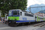 Re 420 502-7 (ex SBB 11117) fährt beim Bahnhof Interlaken West ein.