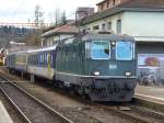 Re 4/4 420 505 vor einem Saalenweidli bls Pendelzug Re 4/4 505 ( ex SBB ) SBB AB + bls B + SBB Dt im Bahnhof von Lyss am 03.03.2007