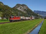 Die Re 420 331 mit einem Güterzug am 11.10.2017 unterwegs bei Vild.