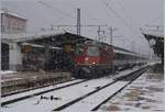 Wetter ist immer wieder ein beliebtes Fotosujet, selbst wenn das eigentliche Motiv dadurch etwas in den Hintergrund tritt...
Die SBB Re 4/4 II 11139 wartet in Singen mit ihrem von der ÖBB 1116 087 übernommenen IC 183 auf die Abfahrt Richtung Zürich.
9. Dez. 2017