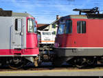 travys / SBB / Sersa - Re 4/4 420 503-5 ( Ex BLS, Ex SBB ) abgestellt in Aarberg neben SBB Re 4/4  420 173-3 und im Hintergrund Am 843 152-0 ( Barbara )  am 12.10.2018