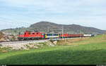 EDG Zuckerrübenleerzug Frauenfeld - Basel Badischer Bahnhof mit Re 4/4 II 11124, RBe 540 074 und Re 4/4 II 11118 am 18.