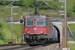 Re 10/10 mit Gterzug an der Bzberg-Sdrampe auf der Fahrt in Richtung Basel (14.Juni 2007)