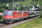 Re 4/4 II 11150 und 11114 unterwegs bei Zeihen AG am 12.06.2019 mit einem Interregio nach Basel.