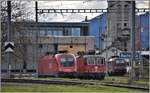 1116 274, Re 4/4 II 11304 und RJX368 mit 1116 205-6 in Buchs SG.