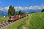 Re 420 296 + Re 421 377 mit einem KLV am 13.06.2017 bei Spiez.