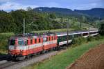 Die beiden letzten Swiss-Express Maschinen in der entsprechenden Lackierung, die Re 4/4 II 11108 und 11109, waren am 18.08.2020 vor dem IR 1980 (Zürich HB - Basel SBB) eingeteilt und konnten kurz