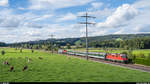 SBB Re 4/4 II 11192 mit Messzug mit Aem 940 am 1. September 2020 bei Allmendingen.