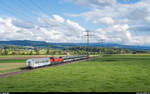 SBB Re 4/4 II 11192 mit Messzug mit Aem 940 am 1. September 2020 bei Allmendingen.