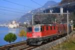 Re 420 340-2 auf dem Weg in Richtung Wallis zwischen Montreux und Villeneuve am Vormittag des 26.11.2020.