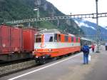 Re4/4 11108 in SwissExpress-Lackierung bei der Einfahrt in Erstfeld! (16.08.2007)