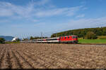 Am 25.09.2021 ist SBB Re 420 147 mit einen Fanzug unterwegs als EXT 27980 von St.