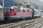 Die Re 4/4 11130 der SBB P die am Lokzug am 15.9.24 in den Bahnhof Balsthal einfährt.