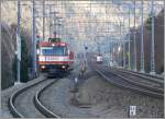 Whrend sich Ge 4/4 III 641  Maienfeld  mit dem Regio Express nach Disentis dem neuen Haltepunkt Chur Wiesental nhert, rauscht der Rheintal Express von St.Gallen nach Chur vorbei.