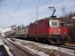 Re 4/4 II 11262 mit RE nach Brig am 15.01.2008 bei der Einfahrt in Mlenen.