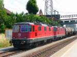 SBB Cargo - Re 4/4 11274 und Re 4/4 11331 vor Gterzug im Bahnhof von Zollikofen am 01.07.2009