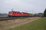 Re 4/4 II 11258 und Re 6/6 11637 fahren am 19.2.11 von Oberrti Richtung Rotkreuz.