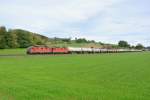 Die Re 4/4 II 11242 und die 11188 ziehen einen Kesselwagenzug bei Elgg in Richtung WInterthur, 17.10.2012.