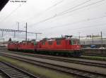 Re 4/4'' 11231, Re 4/4''' 11358 und Re 4/4'' 11278 am trben 9.10.2012 in Yverdon-les-Bains.