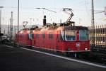 Am Morgen des 18.07.2014 standen Re 4/4 11301 und Re 4/4 11194 zusammen auf einem Abstellgleis in Basel Bad Bf und warten darauf in Richtung Basel SBB/Muttenz zu fahren.