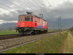 Re 420 294 in der Zirkus Knie Lackierung am 3.4.2019 als Lokzug bei Reichenburg.