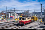 Re 4/4 11393 (Re 421 393-0) der IRSI (Transrail) im TEE-Kleid unterwegs mit einem Bauzug von Thun GB nach Bern Weyermannshaus. Aufgenommen am 08.03.2020