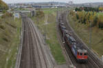 SBB: Ein Güterzug Langenthal-Sumiswald beim Verlassen des Güterbahnhofs Langenthal mit der Re 421 325-7 am 20.