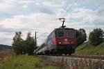 Mit einem IC (Zürich HB - Stuttgart Hbf) fuhr am Nachmittag des 20.09.2017 die Re 421 394-8 bei Thayngen über die Hochrheinbahn in Richtung Singen (Hohentwiel), wo sie ihren Zug an eine