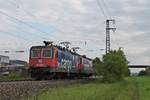 Nachschuss auf Re 421 372-4, als diese am Nachmittag des 06.05.2019 zusammen mit Re 421 387-2 als Lokzug (Kork - Basel SBB RB) südlich vom Haltepunkt von AUggen über die KBS 703 durchs