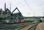 Lokwechsel der SBB Loks fr die Flssigeisenzge in Vlklingen (D). Hier mit Mak G1206 der Unisped die in Vlklingen die beladenen Flssigeisenwagen aus Dillingen bernimmt und in das werksgelnde der Saarstahl zum entladen bringt.