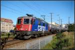 421 397-1 mit Ethanolkessel (aus Anklam) kurz nach dem verlassen des Stralsunder Hbf.