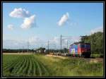 421 395 zieht einen Gterzug durch das Brunnenstck. Aufgenommen am 16.6.2009