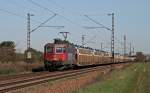 Am 06. April 2010 ist 421 396 mit einem langen Autozug auf der KBS 700 unterwegs in Richtung Karlsruhe. Die Aufnahme entstand in Wiesental.