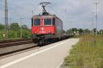 SBB Lok 431 396 in Bremerhaven Wulsdorf mit einem Ganzzug aus Containertragwagen auf dem Weg aus dem Containerterminal in Richtung Sden.