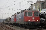 SBB Cargo 421 380 mit 421 377 und einem leeren Autozug im Schlepp in Verden (Aller).Aufgenommen am 28.3.13.