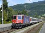 SBBC 421 392 mit einem Eurocity von München Hauptbahnhof nach Zürich HB bei der Einfahrt in Bregenz Hauptbahnhof aus Richtung Lindau kommend.